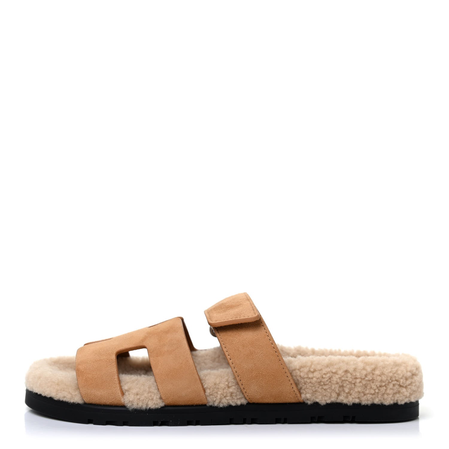 Hermes Suede Goatskin Woolskin Womens Chypre Sandals 38 Golden Beige 1 of 4