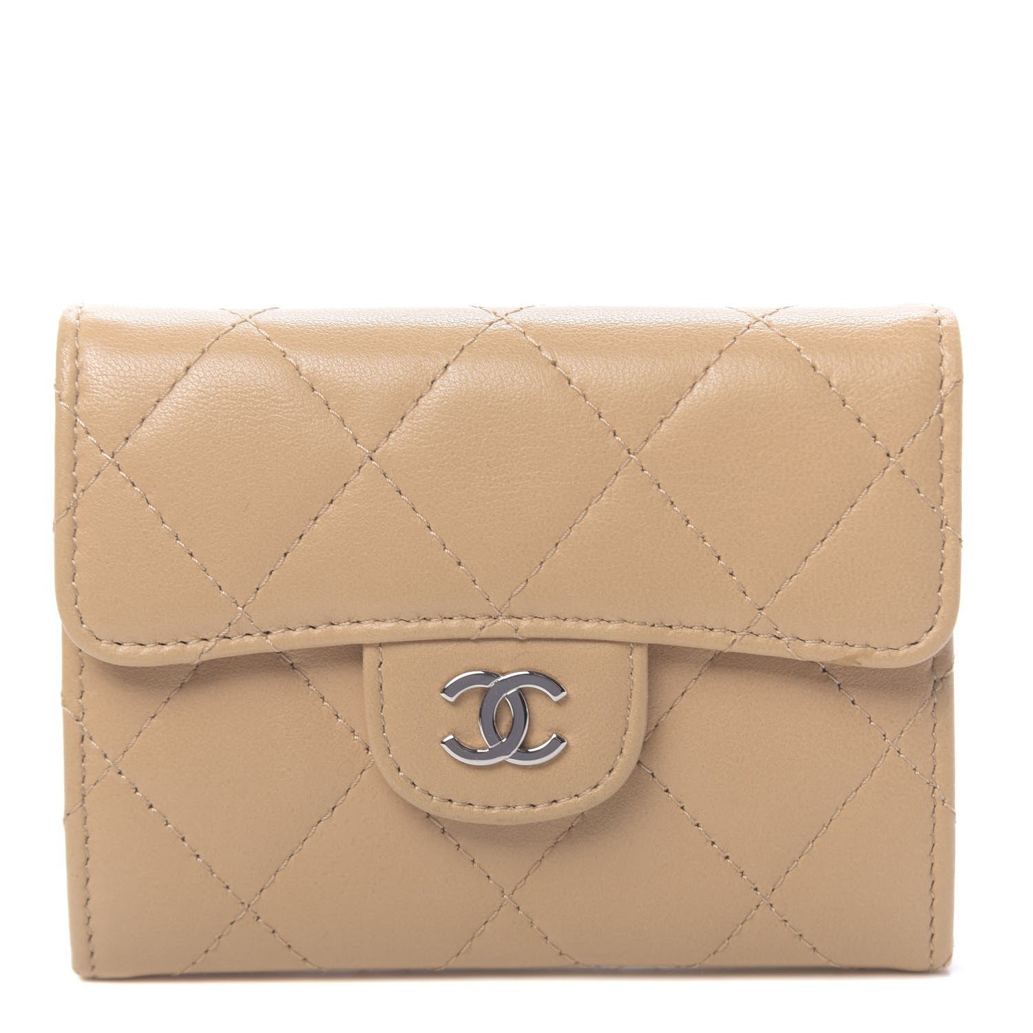 Chanel Lambskin Quilted Flap Card Holder Wallet Beige 1 of 9