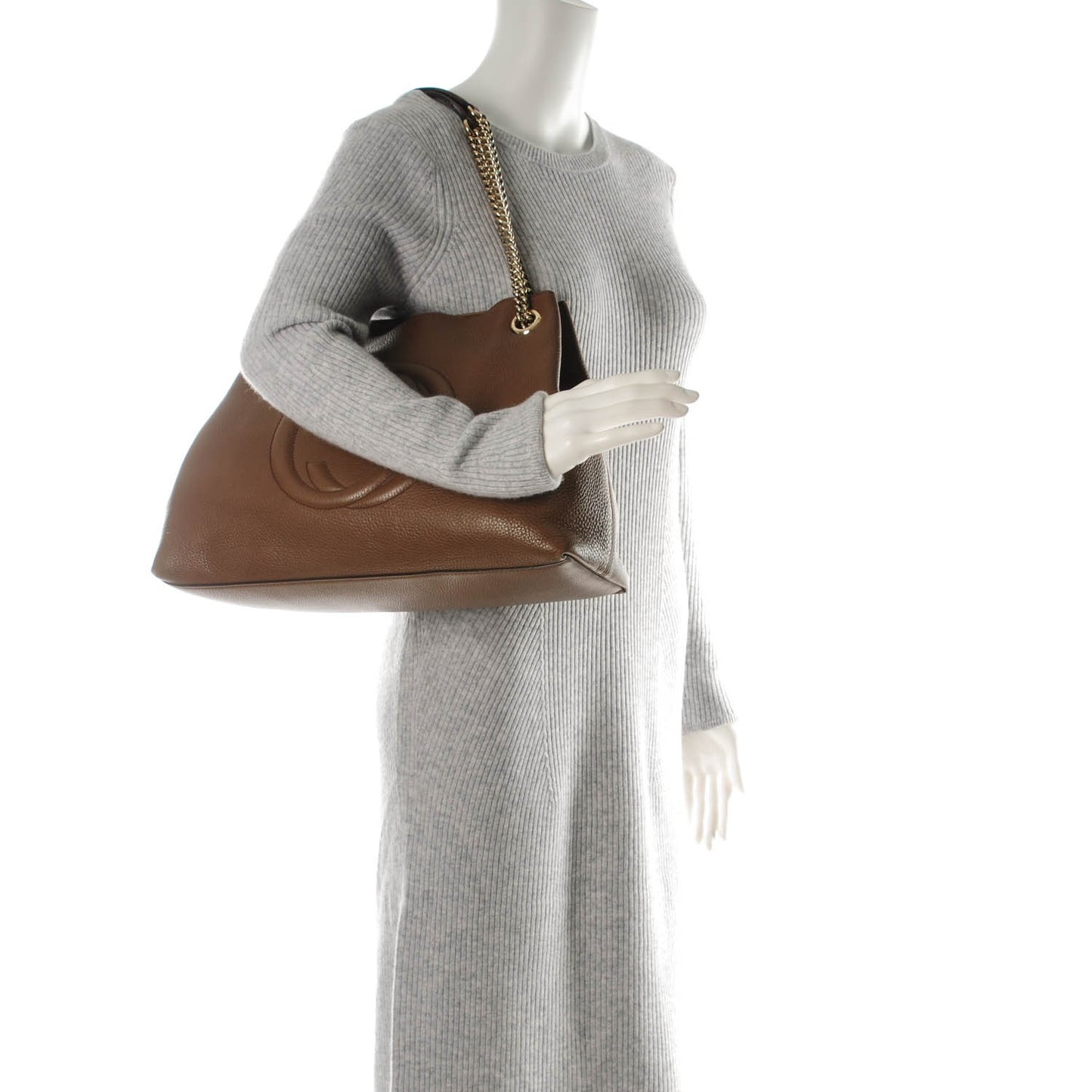 Pebbled Calfskin Medium Soho Chain Shoulder Bag Maple Brown