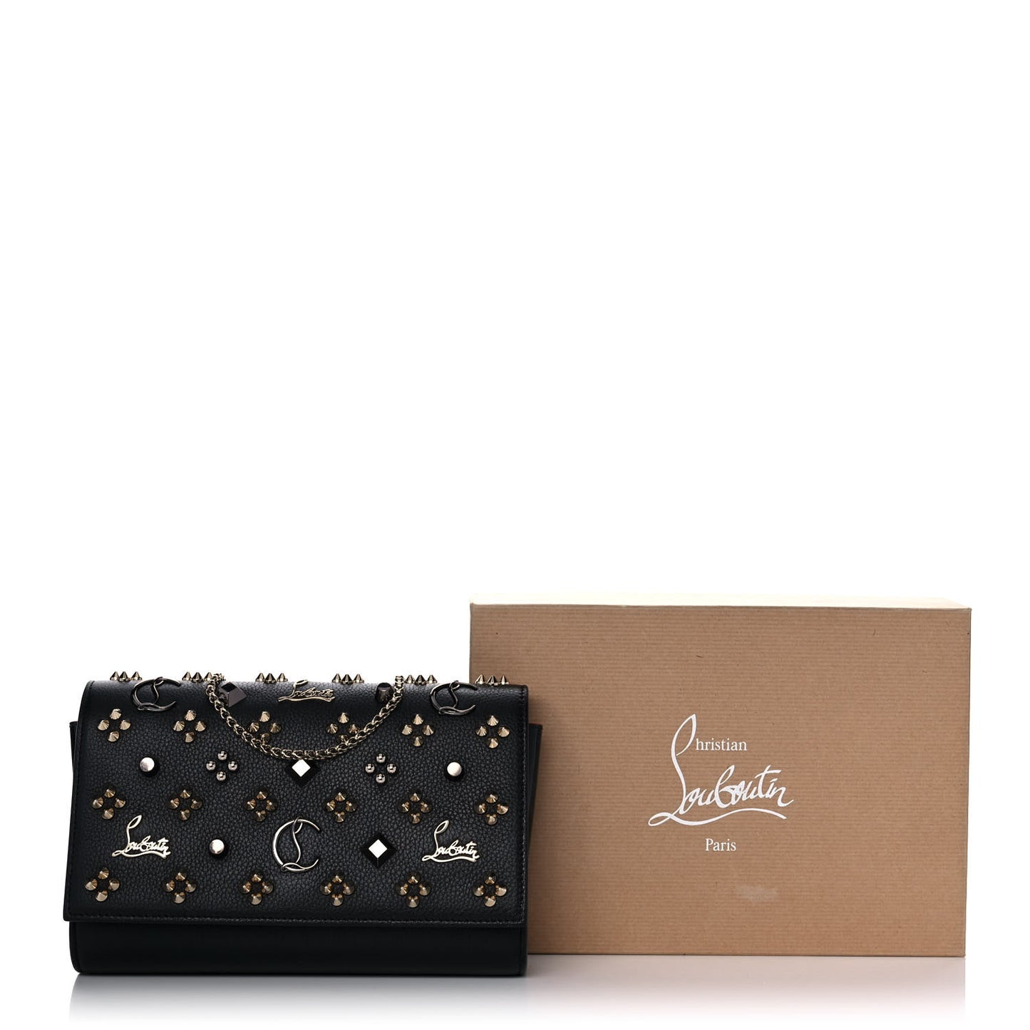 Grained Calfskin Spikes Loubinthesky Paloma Wallet On Chain Black Multimetal