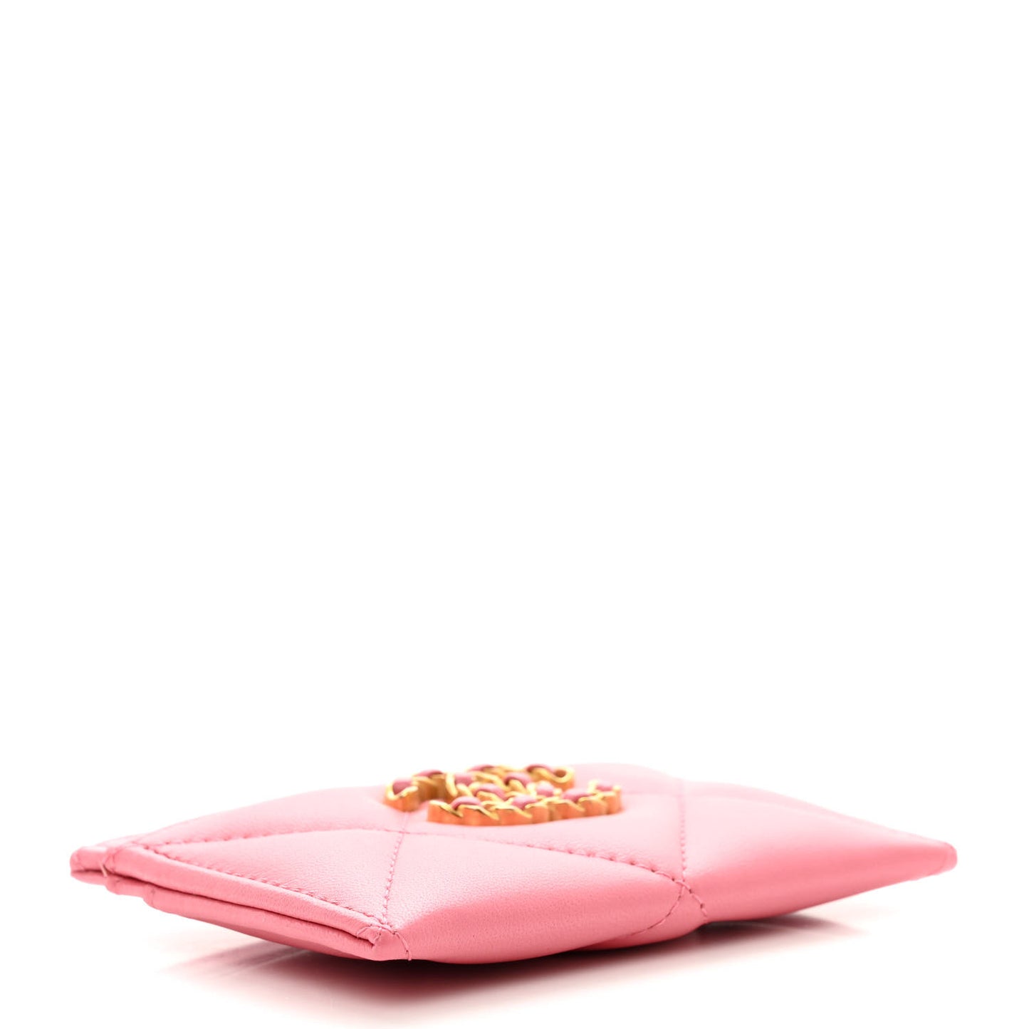 Lambskin Quilted Chanel 19 Card Holder Dark Pink