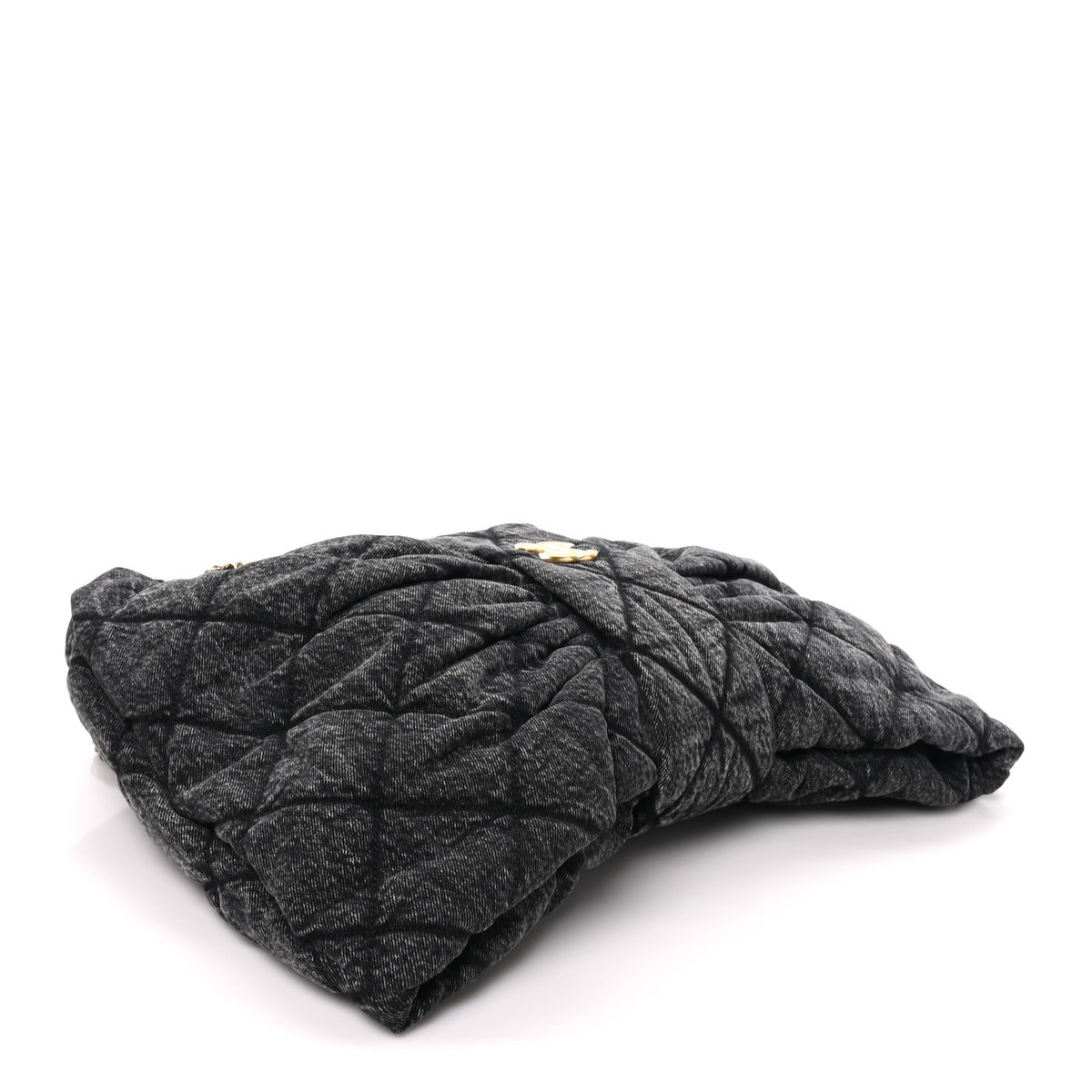 Washed Denim Quilted Maxi Bow Bag Black
