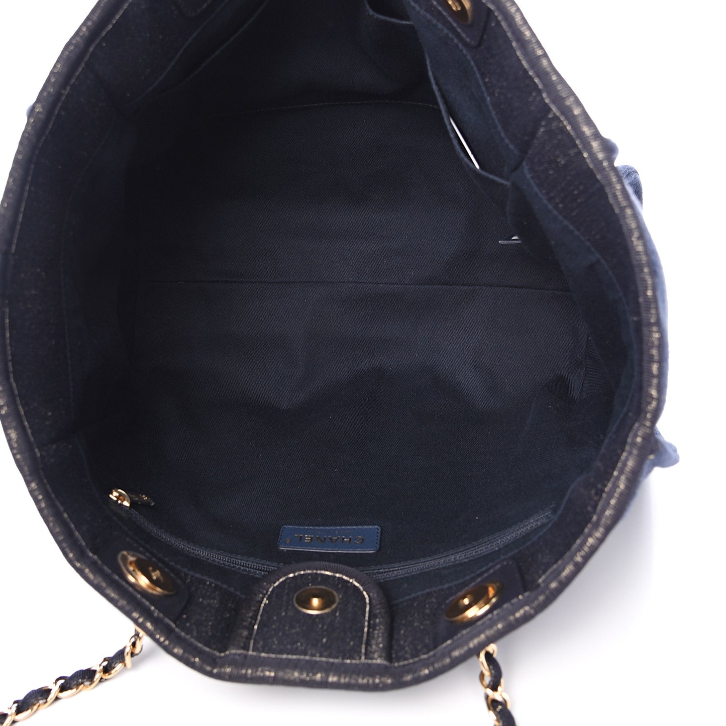 Lurex Canvas Small Deauville Tote Navy Blue Gold