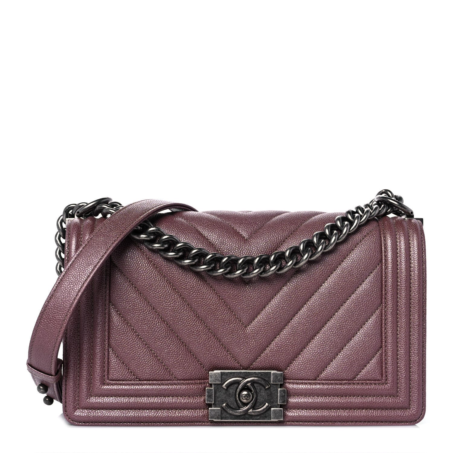 Chanel Metallic Caviar Chevron Quilted Medium Boy Flap Dark Pink 1 of 9