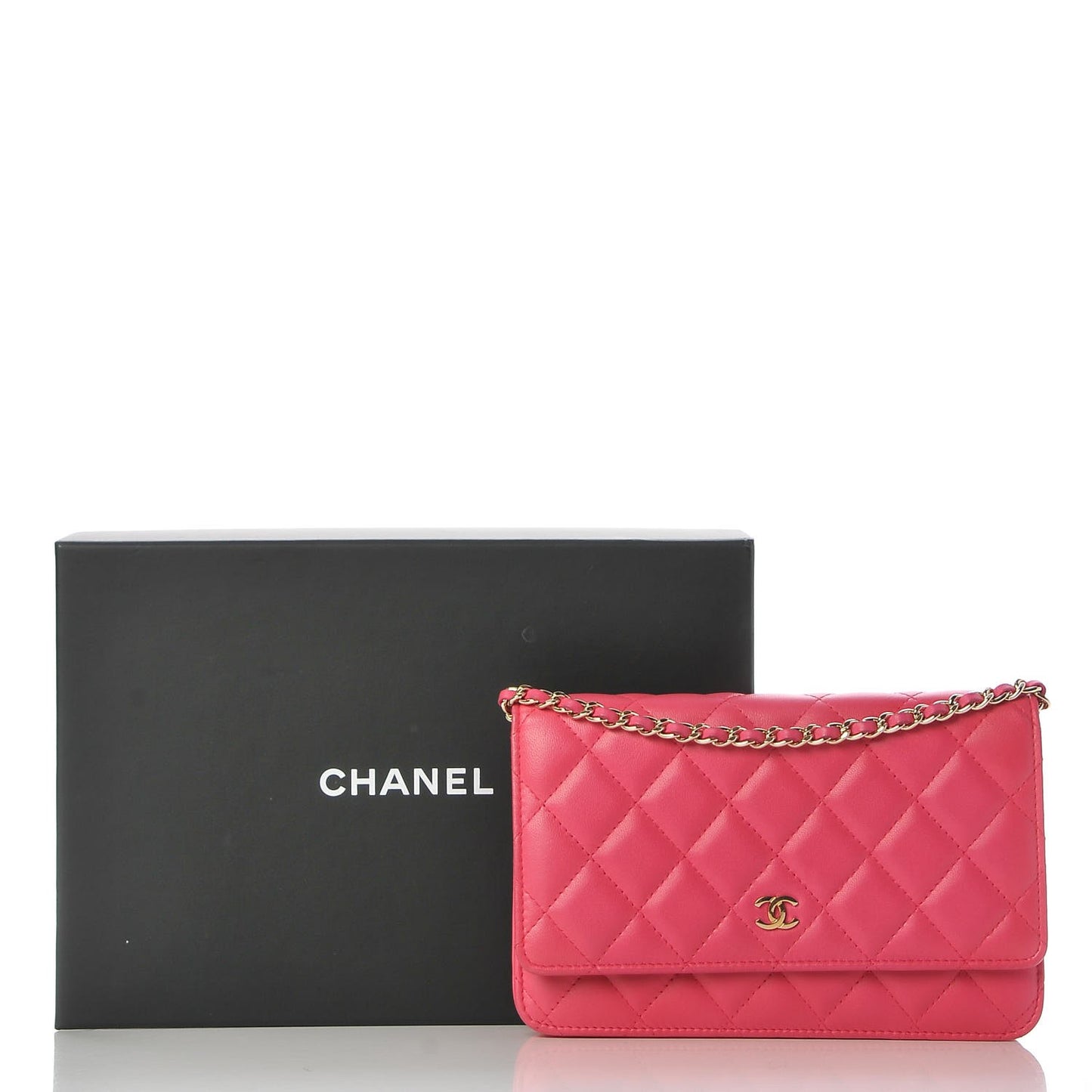 Lambskin Quilted Wallet On Chain WOC Pink