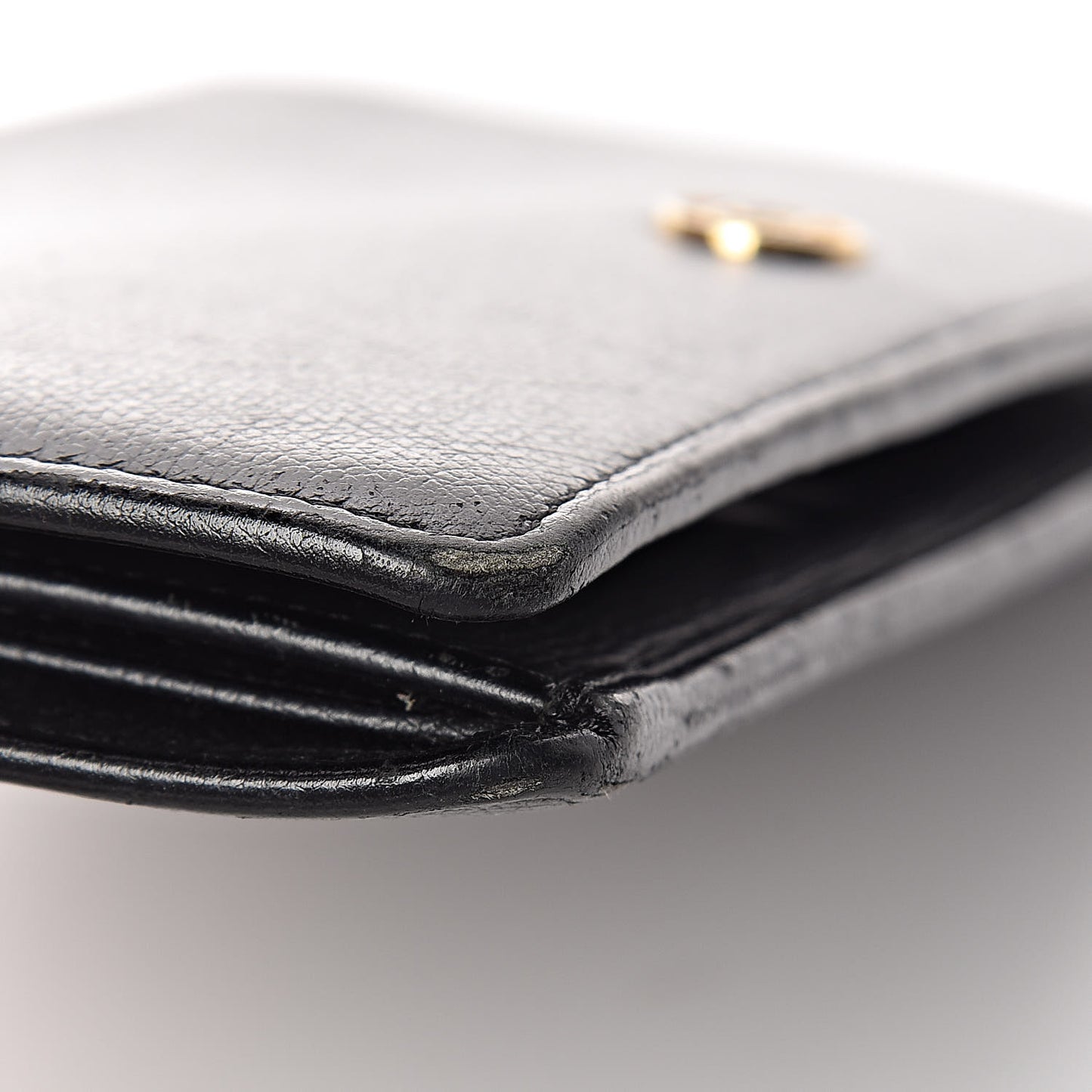 Grained Calfskin CC Button Yen Wallet Black