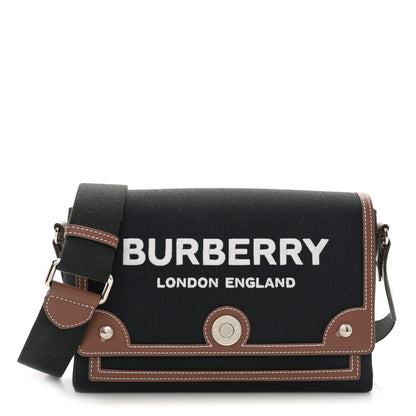 Burberry Canvas Horseferry Print Note Crossbody Bag Black Tan 1 of 9