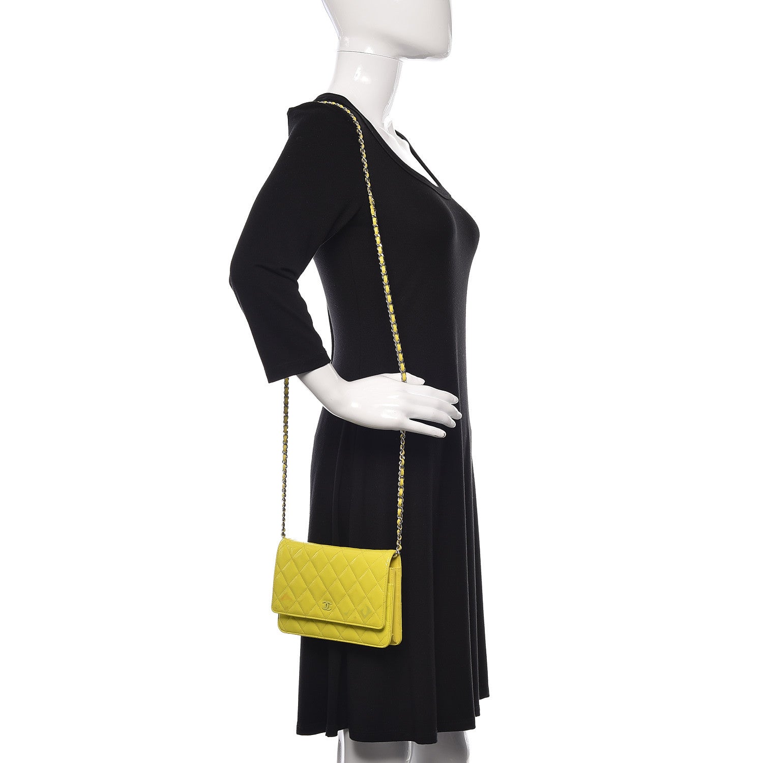 Chanel Patent Quilted Wallet On Chain WOC Yellow 2 of 20