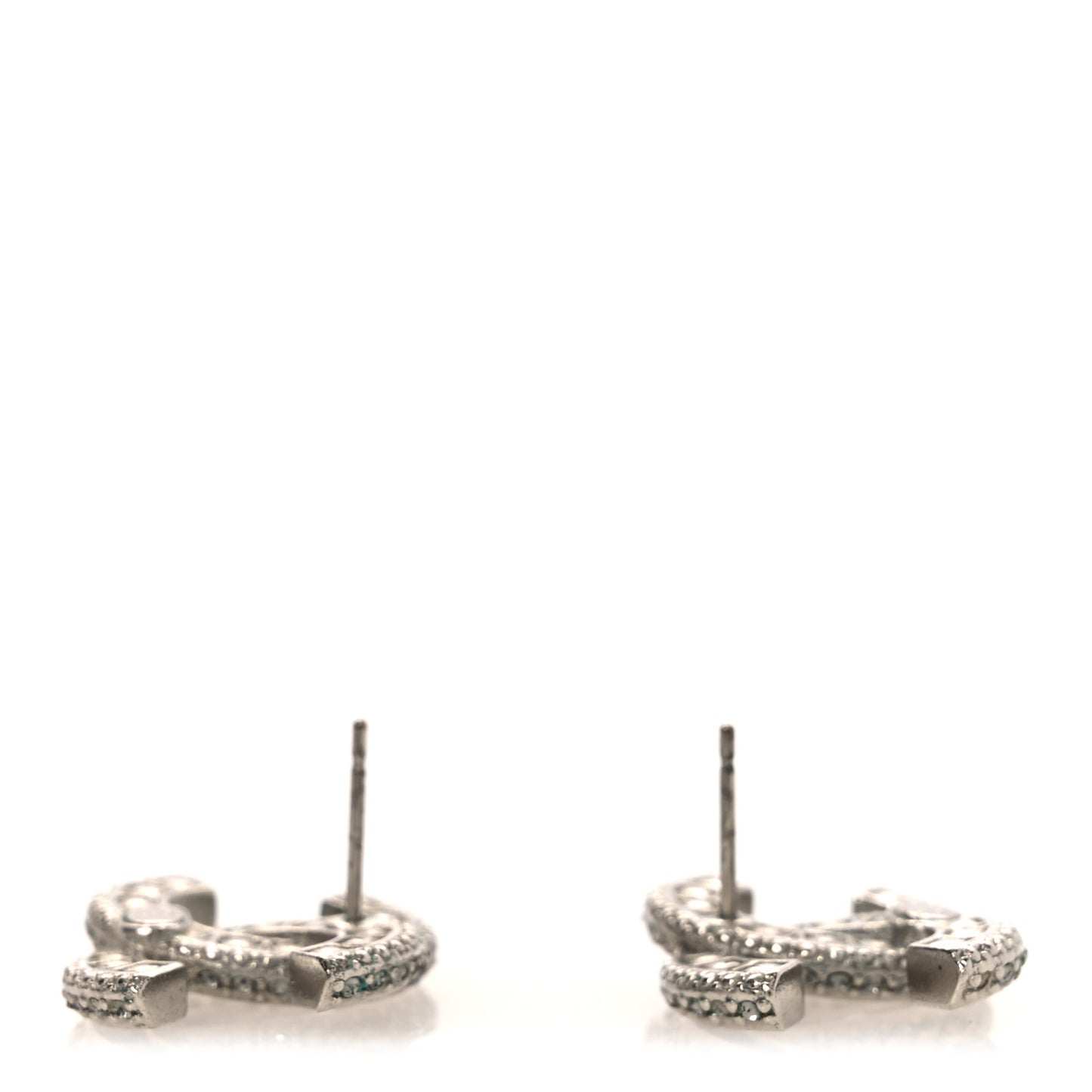 Baguette Crystal CC Earrings Silver Grey Black