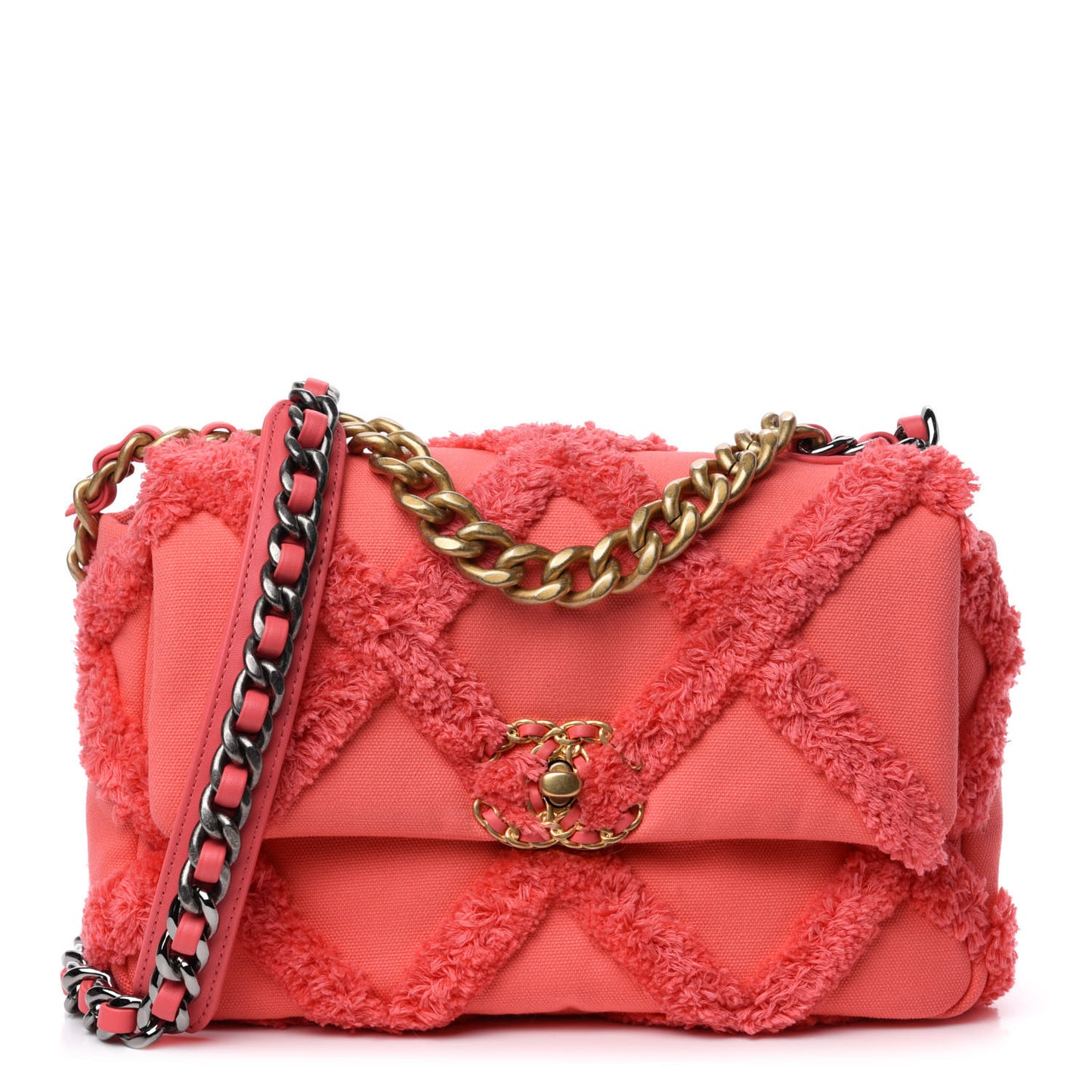 Cotton Canvas Quilted Medium Chanel 19 Flap Coral