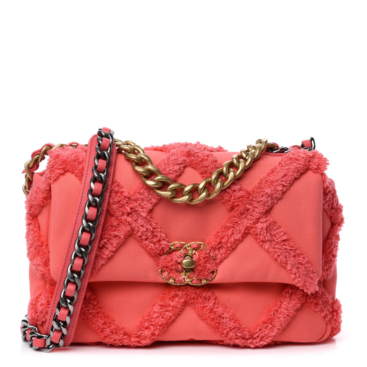 Chanel Cotton Canvas Quilted Medium Chanel 19 Flap Coral 1 of 10