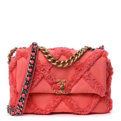 Chanel Cotton Canvas Quilted Medium Chanel 19 Flap Coral 1 of 10
