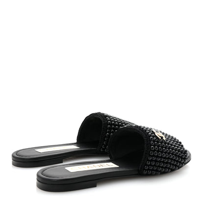 Chanel Pearl Crystal CC Mules Sandals 36 Black 5 of 10
