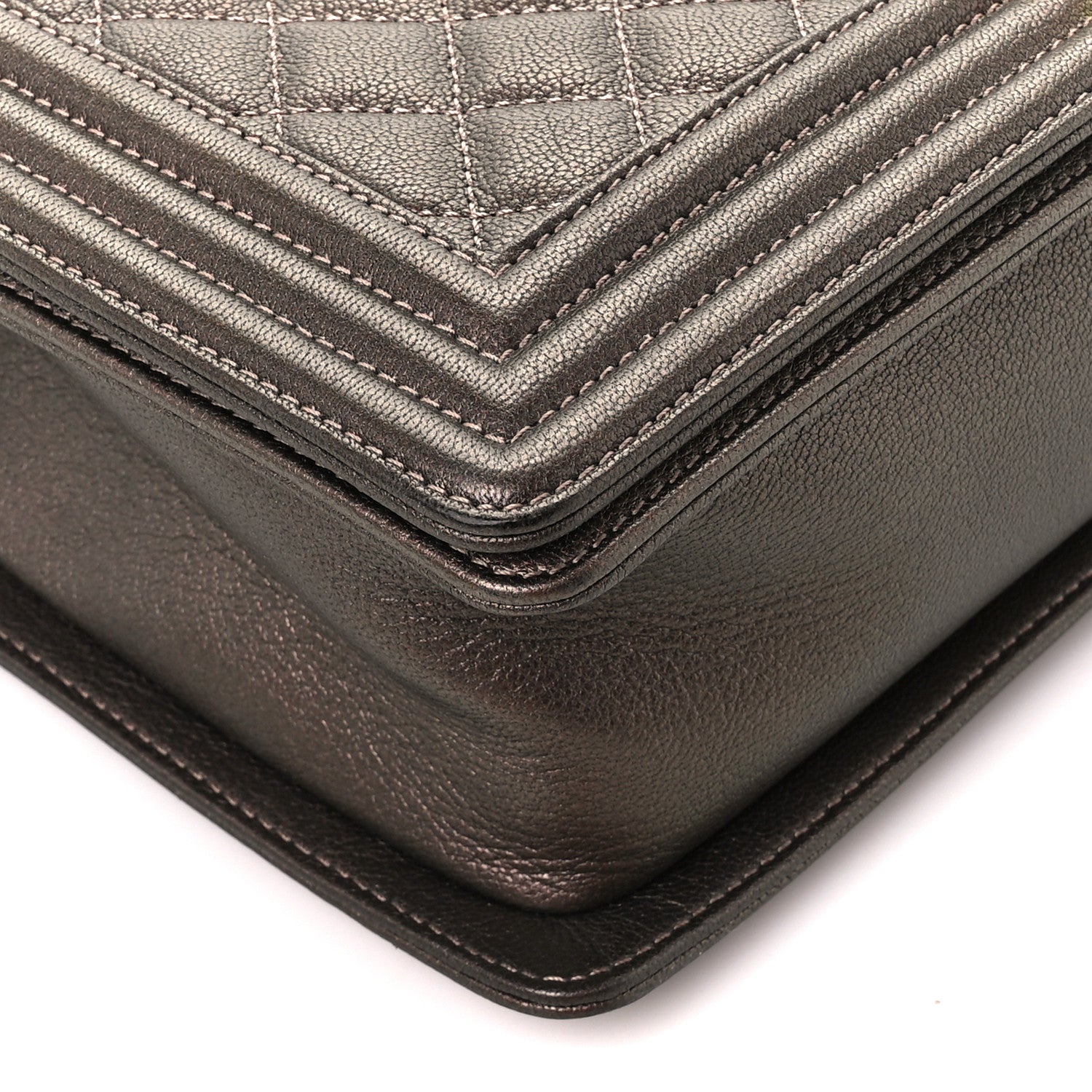 Chanel Iridescent Goatskin Quilted New Medium Boy Flap Dark Gold 9 of 10