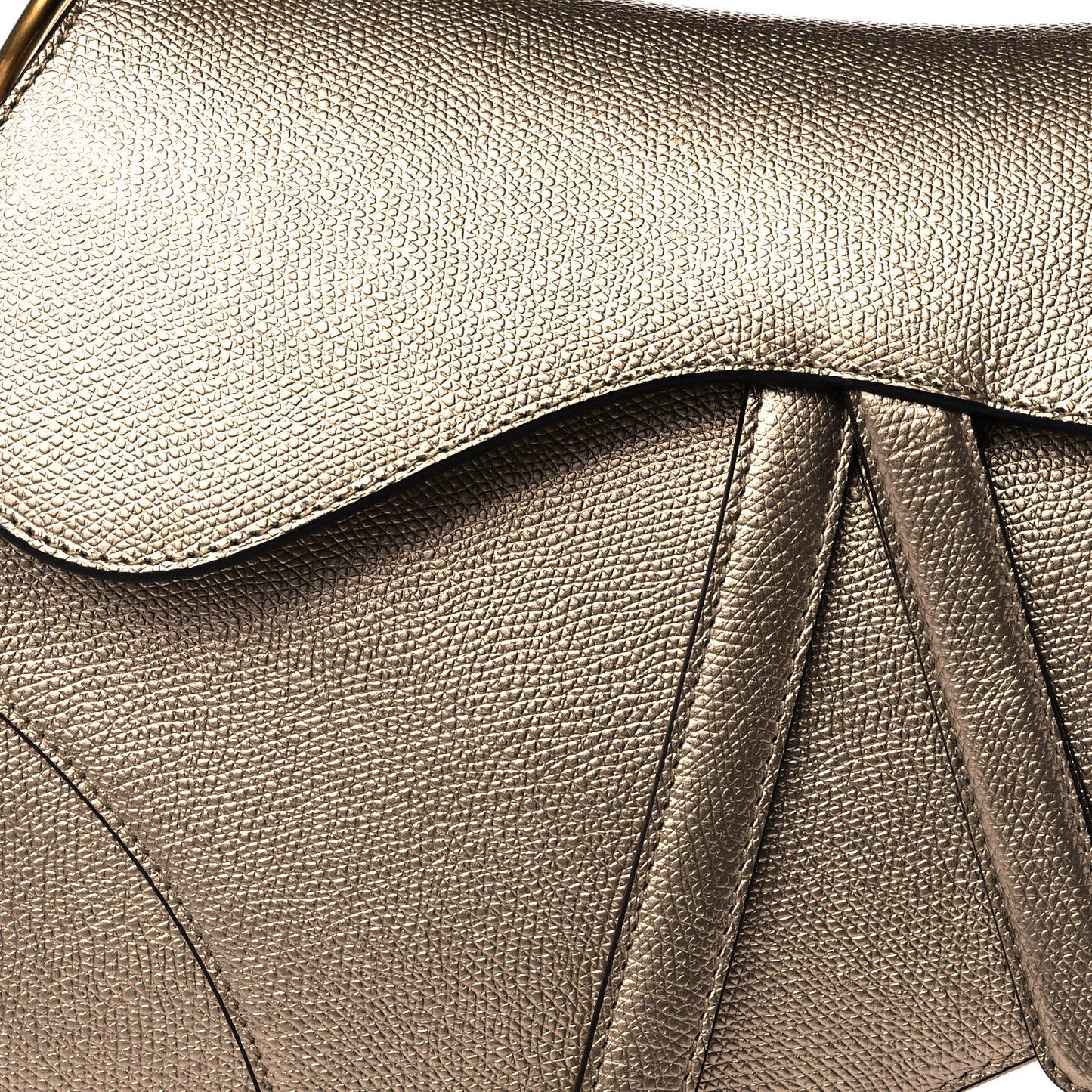 Metallic Grained Calfskin Saddle Bag Gold