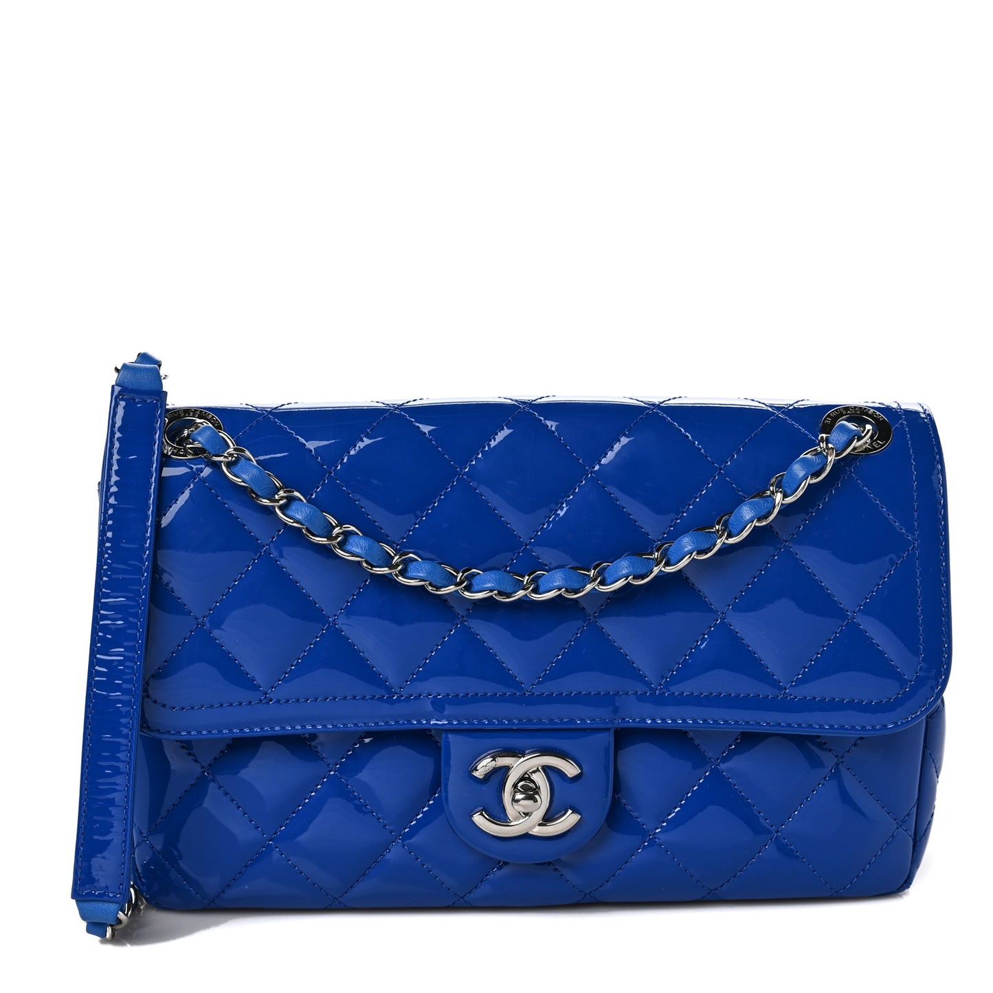 Patent Quilted Large Coco Shine Flap Blue