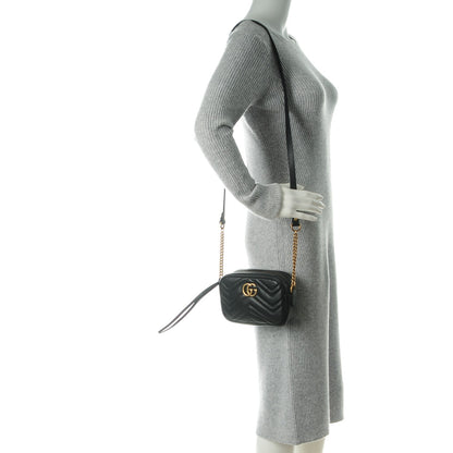 Gucci Calfskin Matelasse Mini GG Marmont Chain Shoulder Bag Black 2 of 7