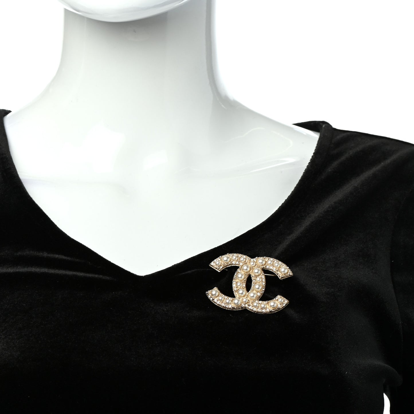 Pearl Crystal CC Brooch Gold
