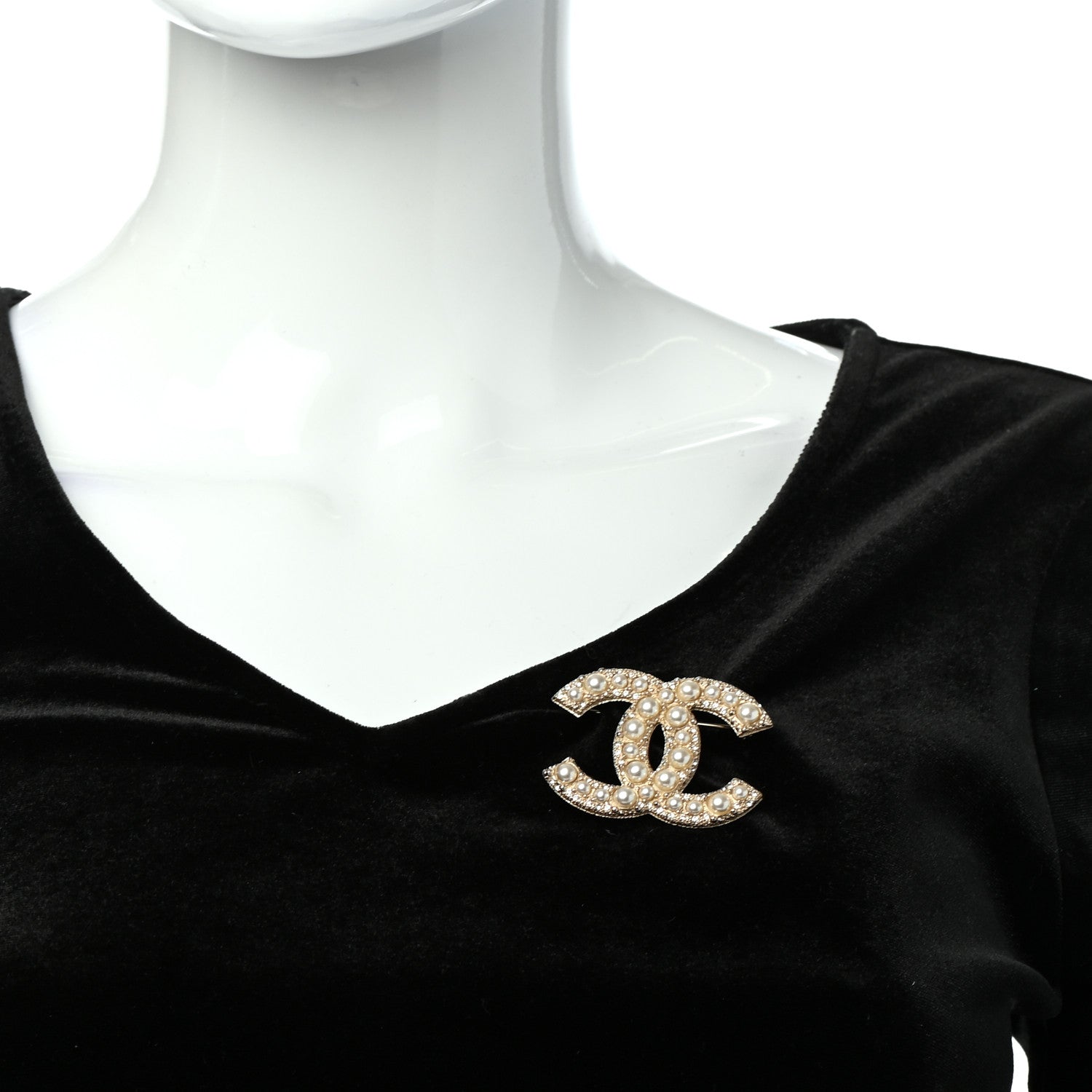 Chanel Pearl Crystal CC Brooch Gold 2 of 4