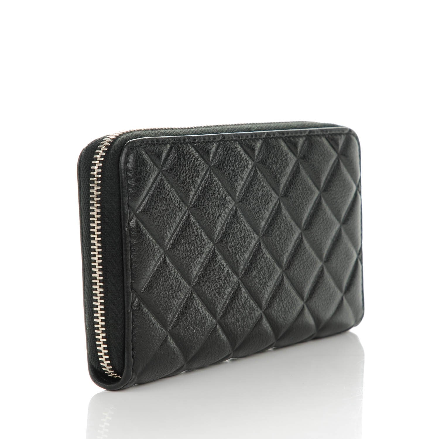 Chanel Calfskin Quilted Small Diamond CC Zip Around Wallet Black 3 of 8