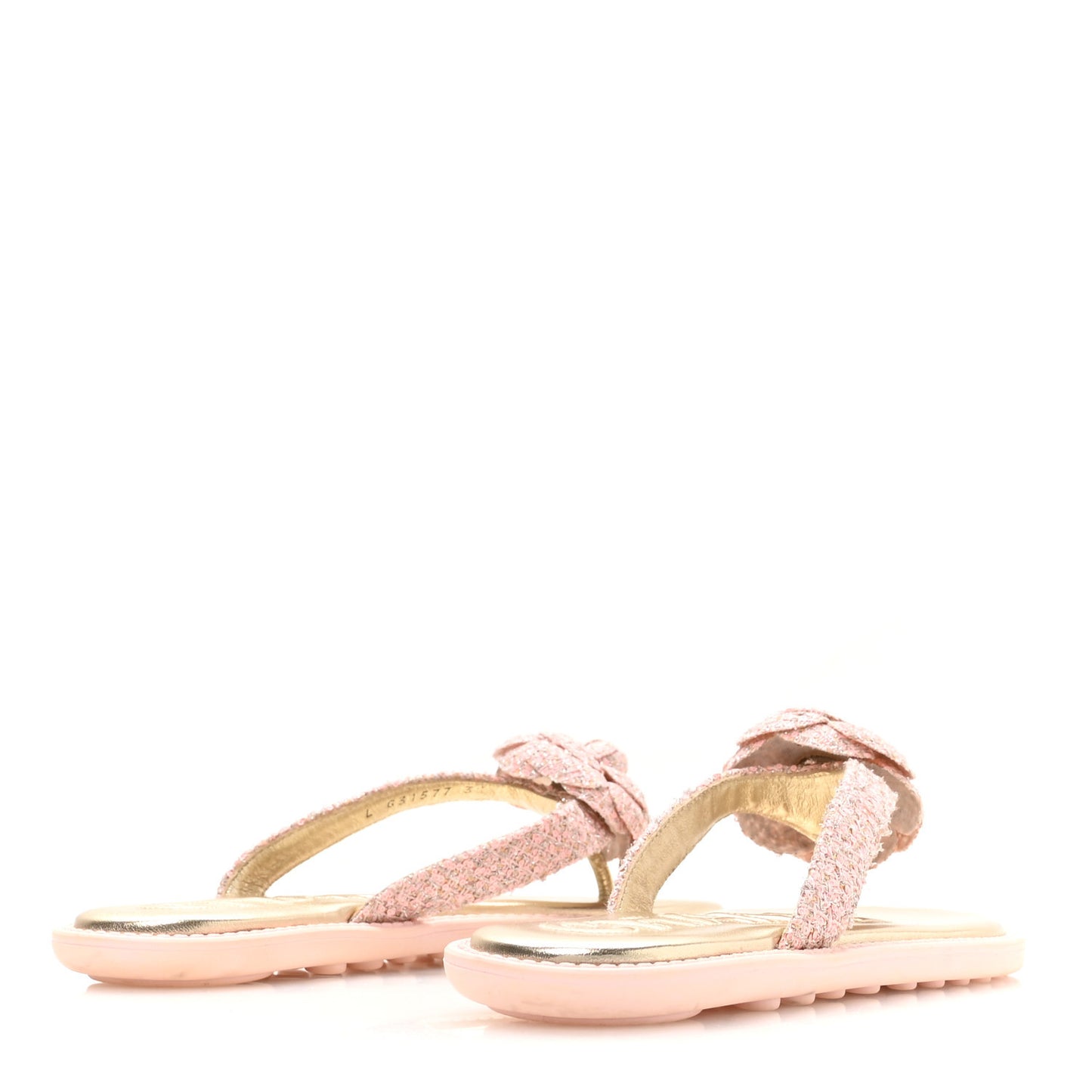 Tweed Camellia Thong Sandals 38 Salmon Apricot Gold