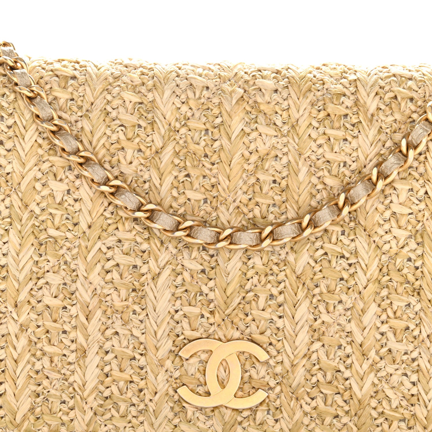 Chanel Woven Straw Braided Ancient Greek Wallet On Chain WOC Beige 25 of 34
