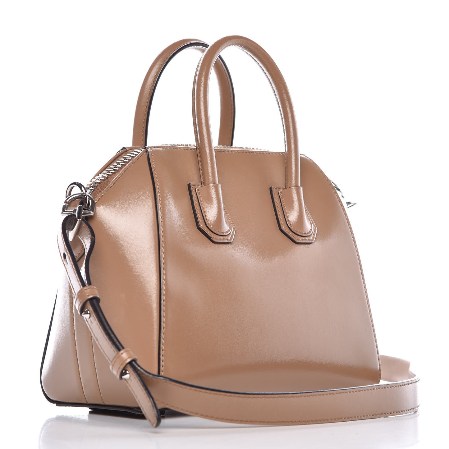 Shiny Lord Calfskin Mini Antigona Dark Beige