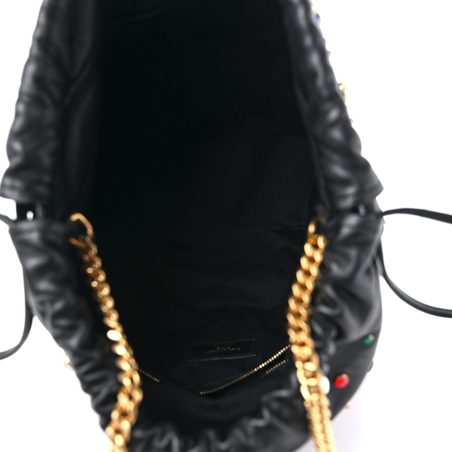 Lambskin Charm Studded Teddy Drawstring Bag Black