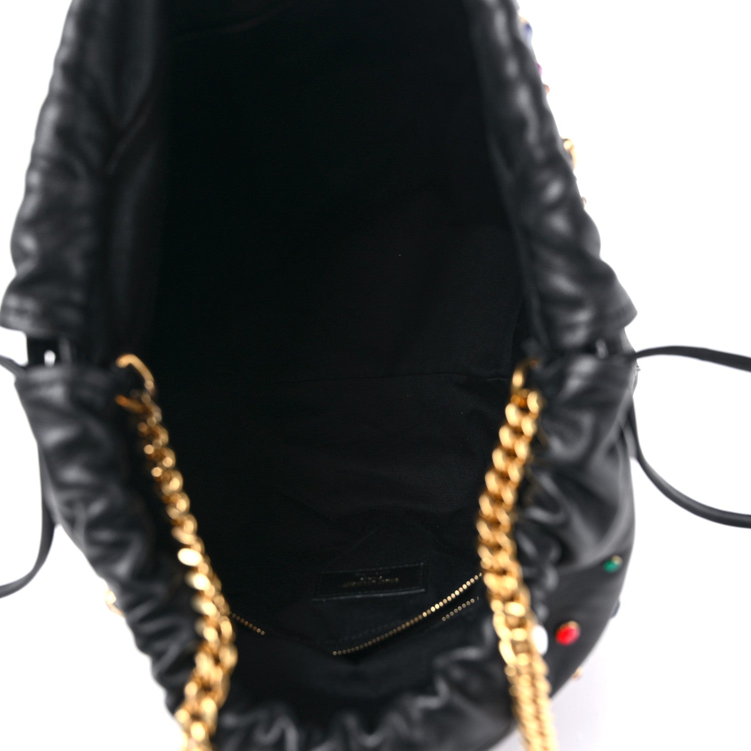 Saint Laurent Lambskin Charm Studded Teddy Drawstring Bag Black 5 of 9