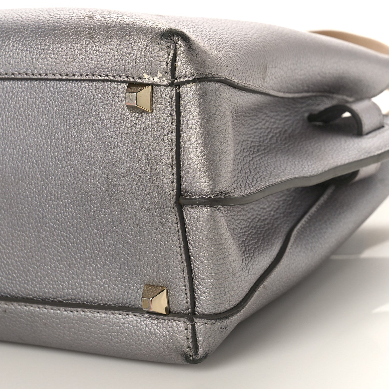 MCM Metallic Grained Calfskin Medium Milla Tote Spike Silver 9 of 9