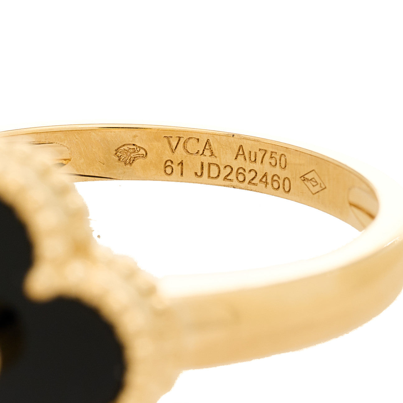 18K Yellow Gold Black Onyx Diamond Vintage Alhambra Ring 61 9.5