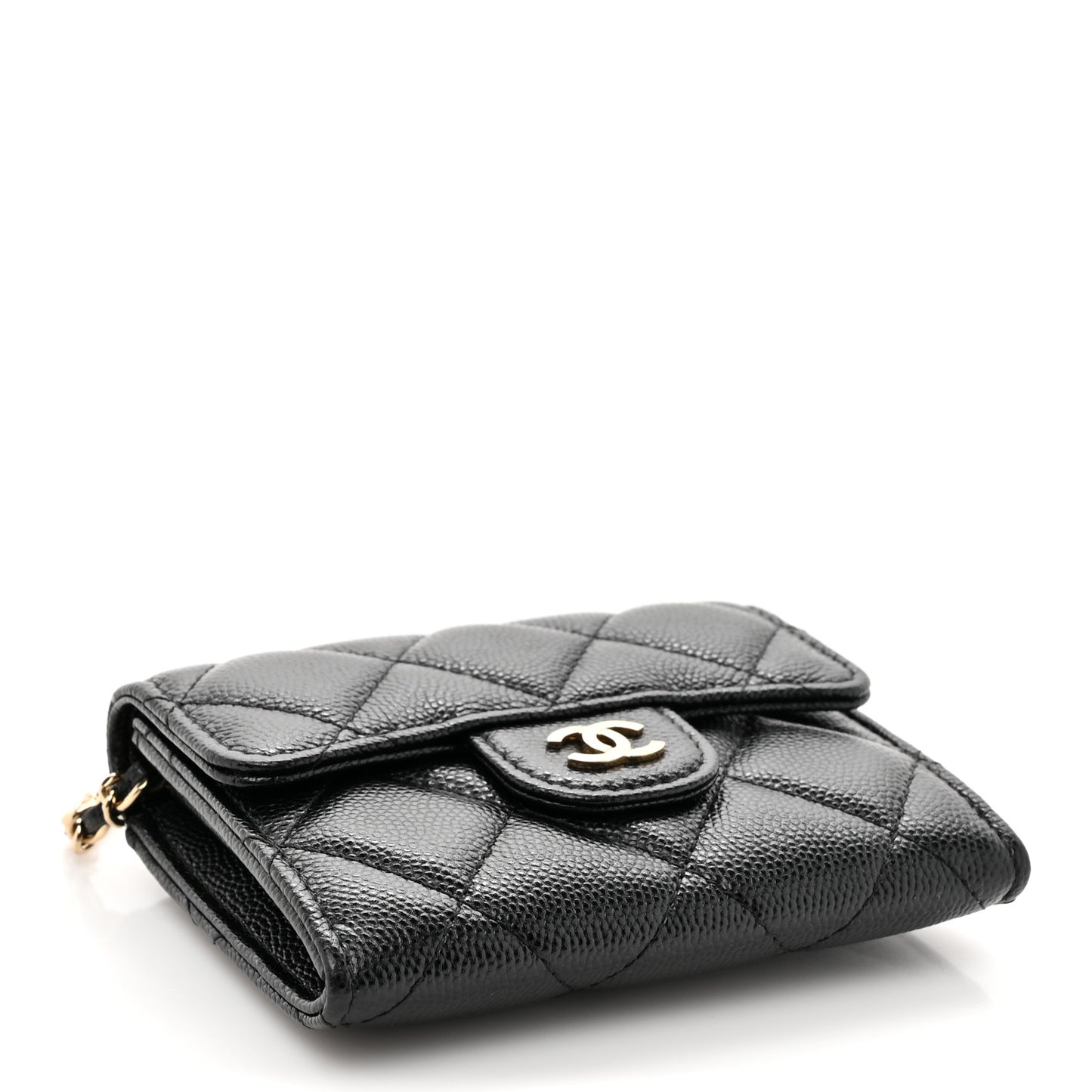 Caviar Quilted Flap Card Holder On Chain Black