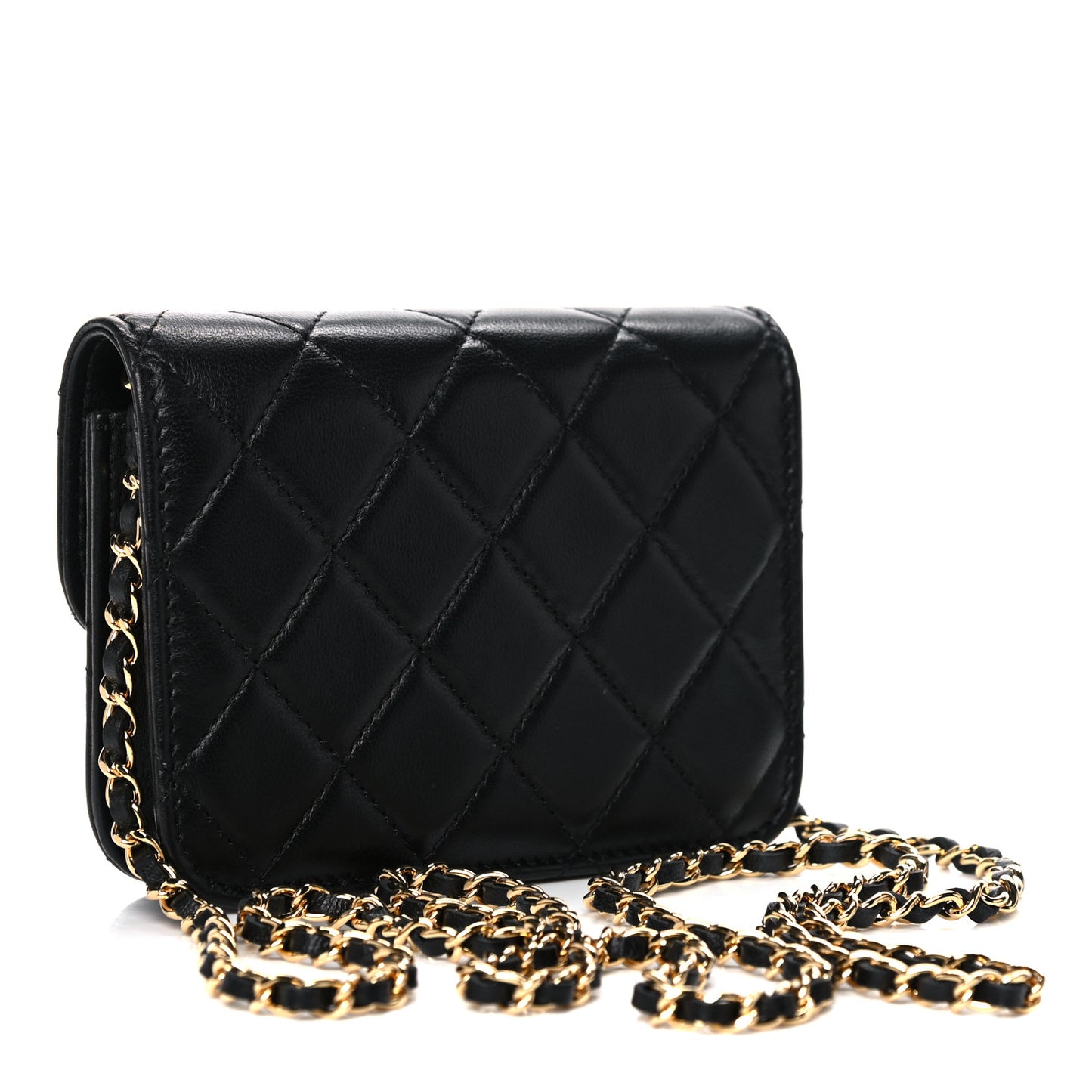 Lambskin Quilted Zirconium Clutch With Chain Black