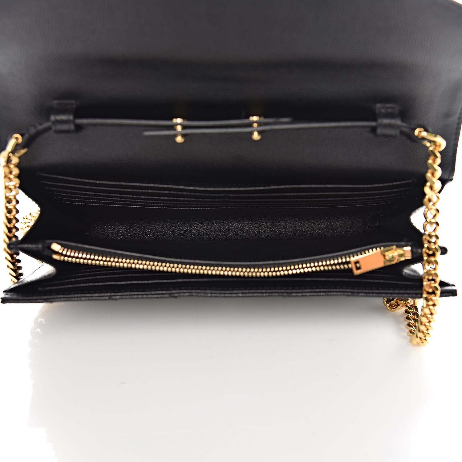 Saint Laurent Grain De Poudre Matelasse Chevron Monogram Chain Wallet Black 5 of 9