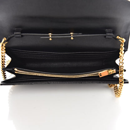Saint Laurent Grain De Poudre Matelasse Chevron Monogram Chain Wallet Black 5 of 9