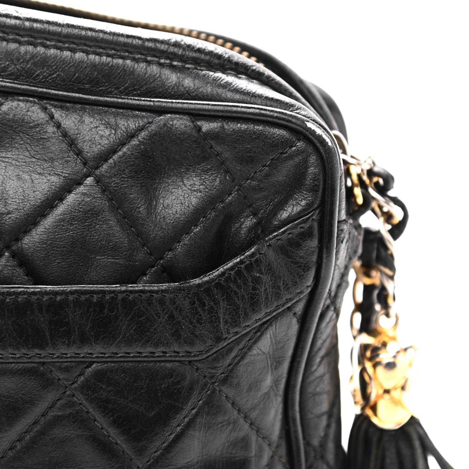 Chanel Lambskin Quilted CC Tassel Camera Case Black 18 of 19