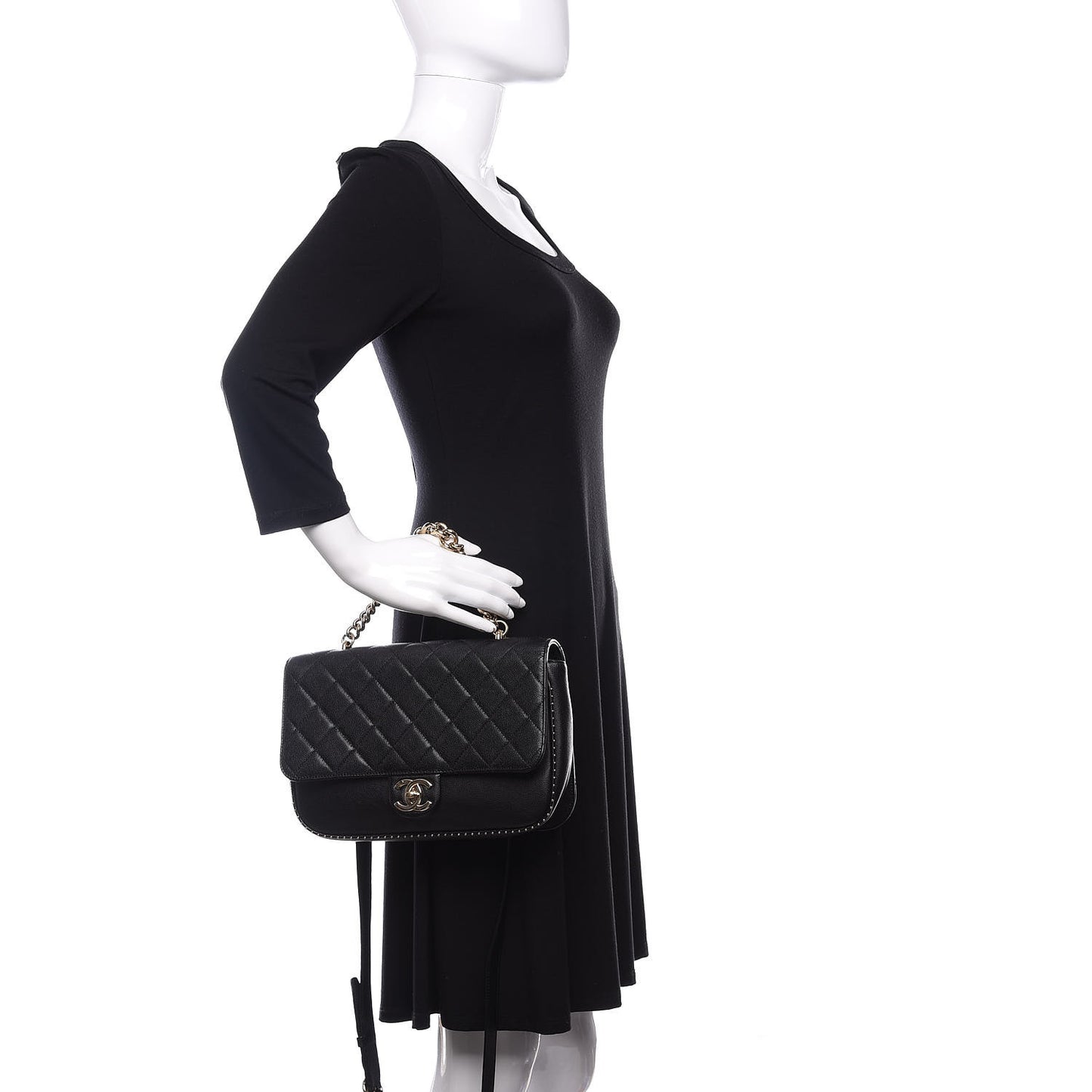 Caviar Quilted Large Studded Flap Black