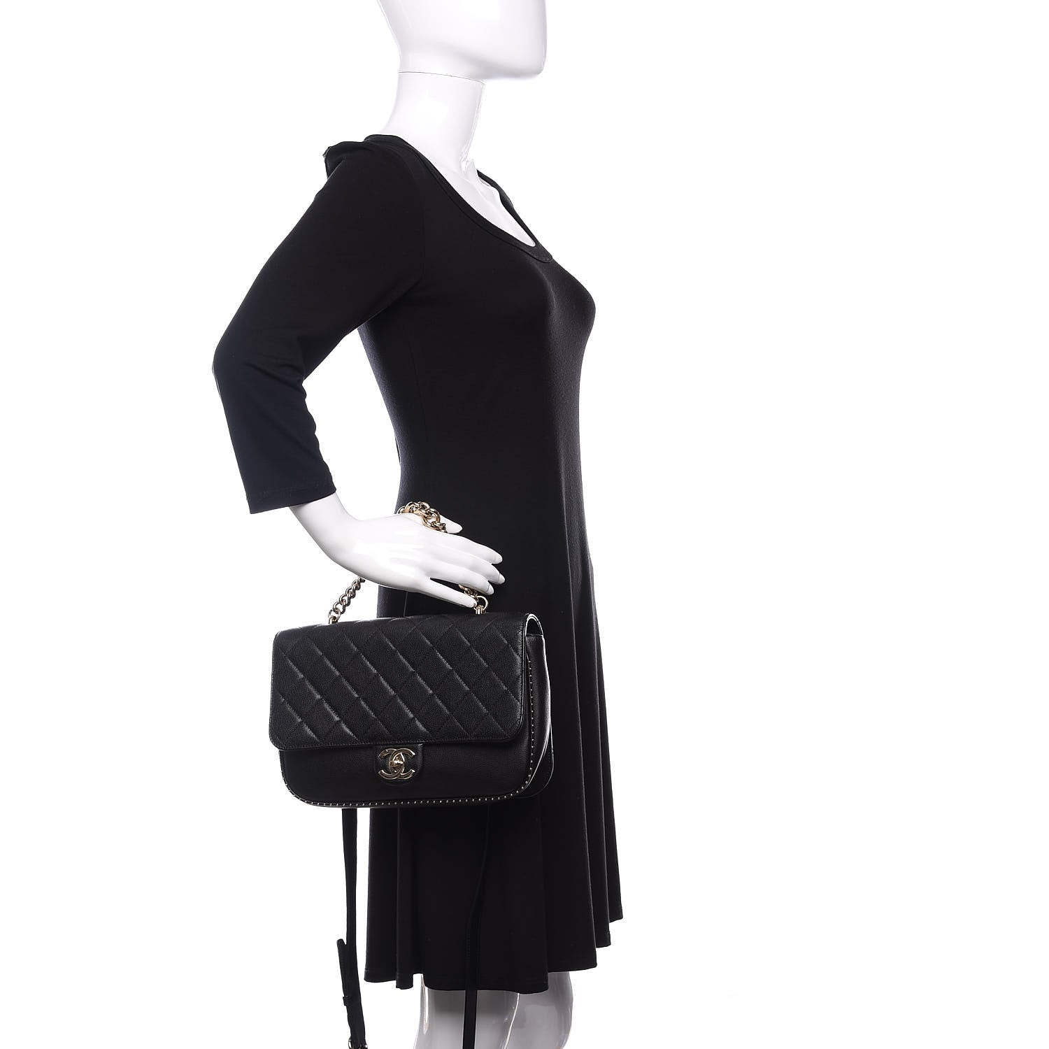 Chanel Caviar Quilted Large Studded Flap Black 3 of 14