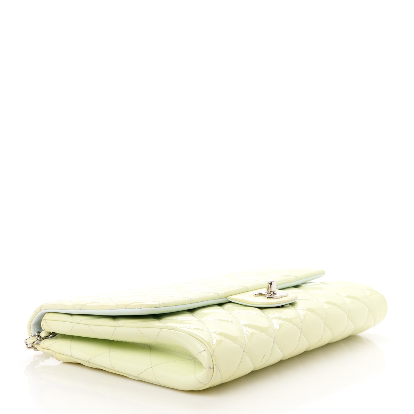 Patent Quilted Clutch with Chain Flap Light Green
