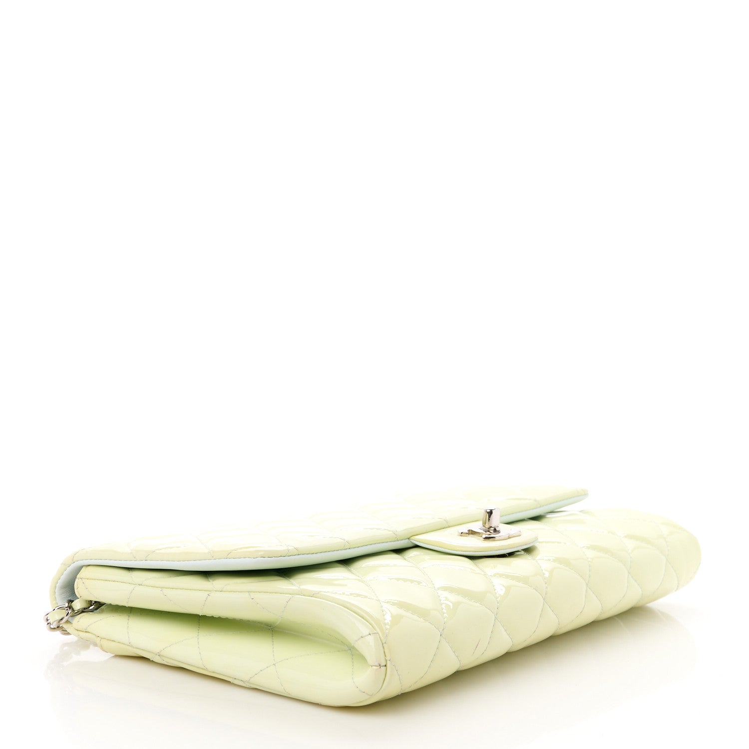 Chanel Patent Quilted Clutch with Chain Flap Light Green 4 of 11