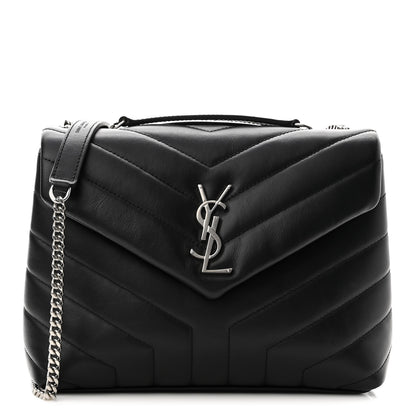 Saint Laurent Calfskin Y Quilted Monogram Small Loulou Chain Satchel Black 1 of 10
