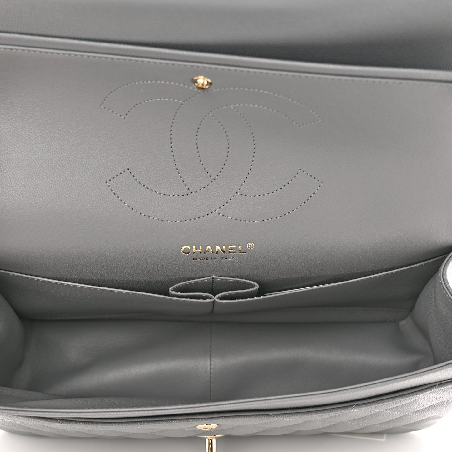 Caviar Quilted Jumbo Double Flap Grey