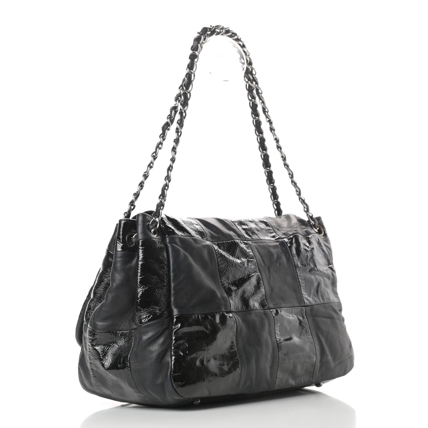 Chanel Lambskin Patent Calfskin Brooklyn Patchwork Accordion Flap Black 3 of 16
