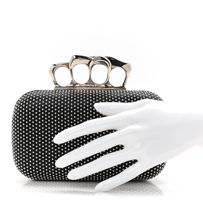 Alexander McQueen Calfskin Studded Skull Four Ring Knuckle Clutch Black 2 of 8
