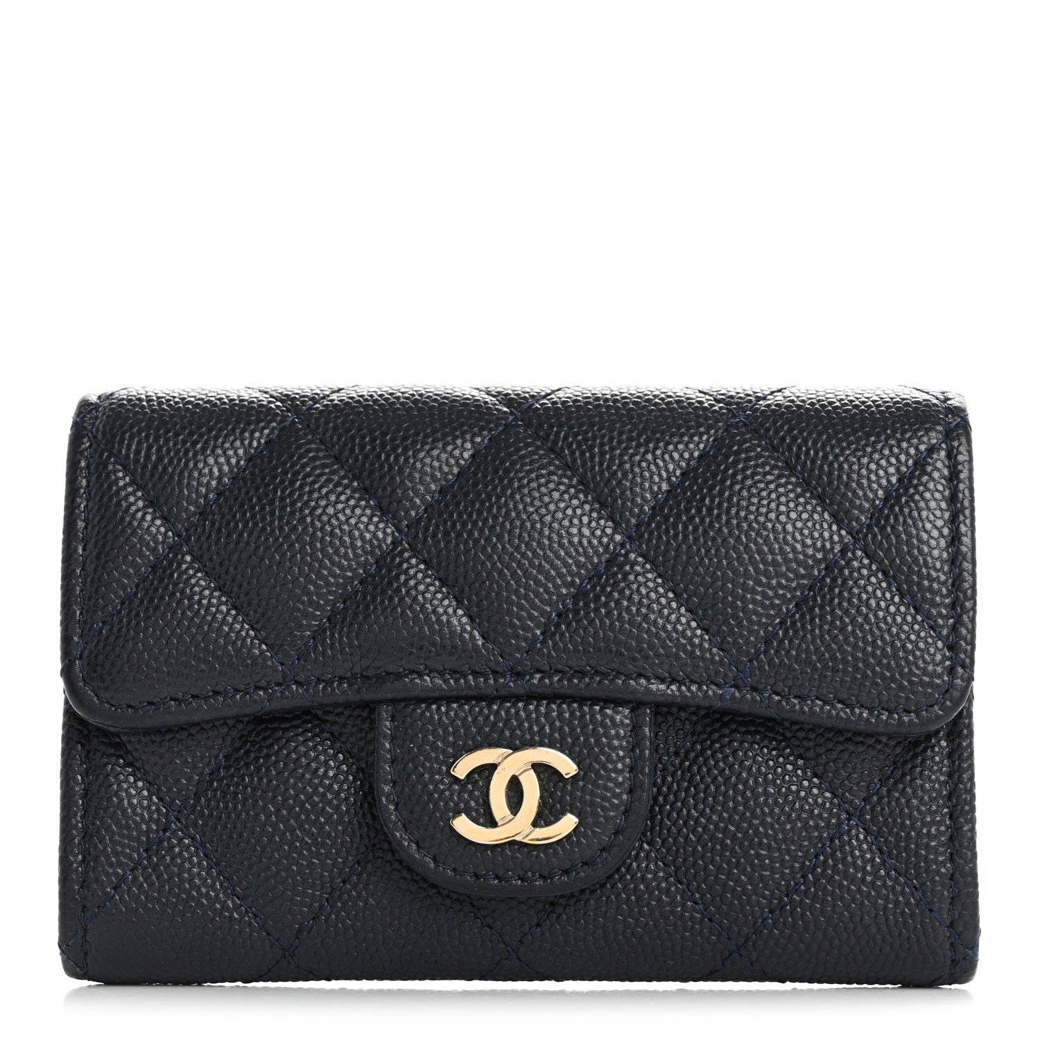 Chanel Caviar Quilted Flap Card Holder Wallet Navy Blue 1 of 9