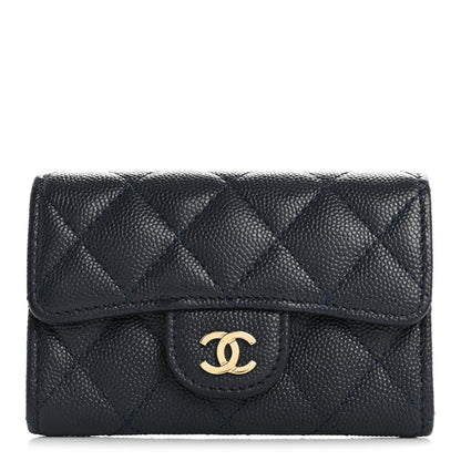 Chanel Caviar Quilted Flap Card Holder Wallet Navy Blue 1 of 9
