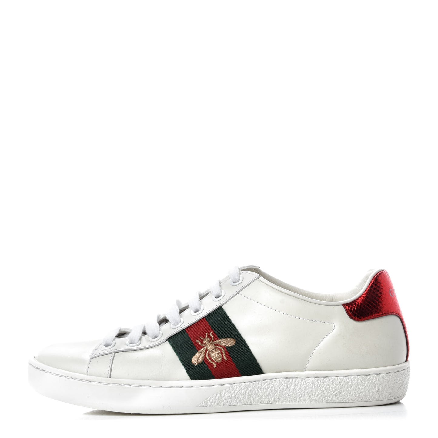 Calfskin Ayers Bee Embroidered Womens Ace Sneakers 35 White Green