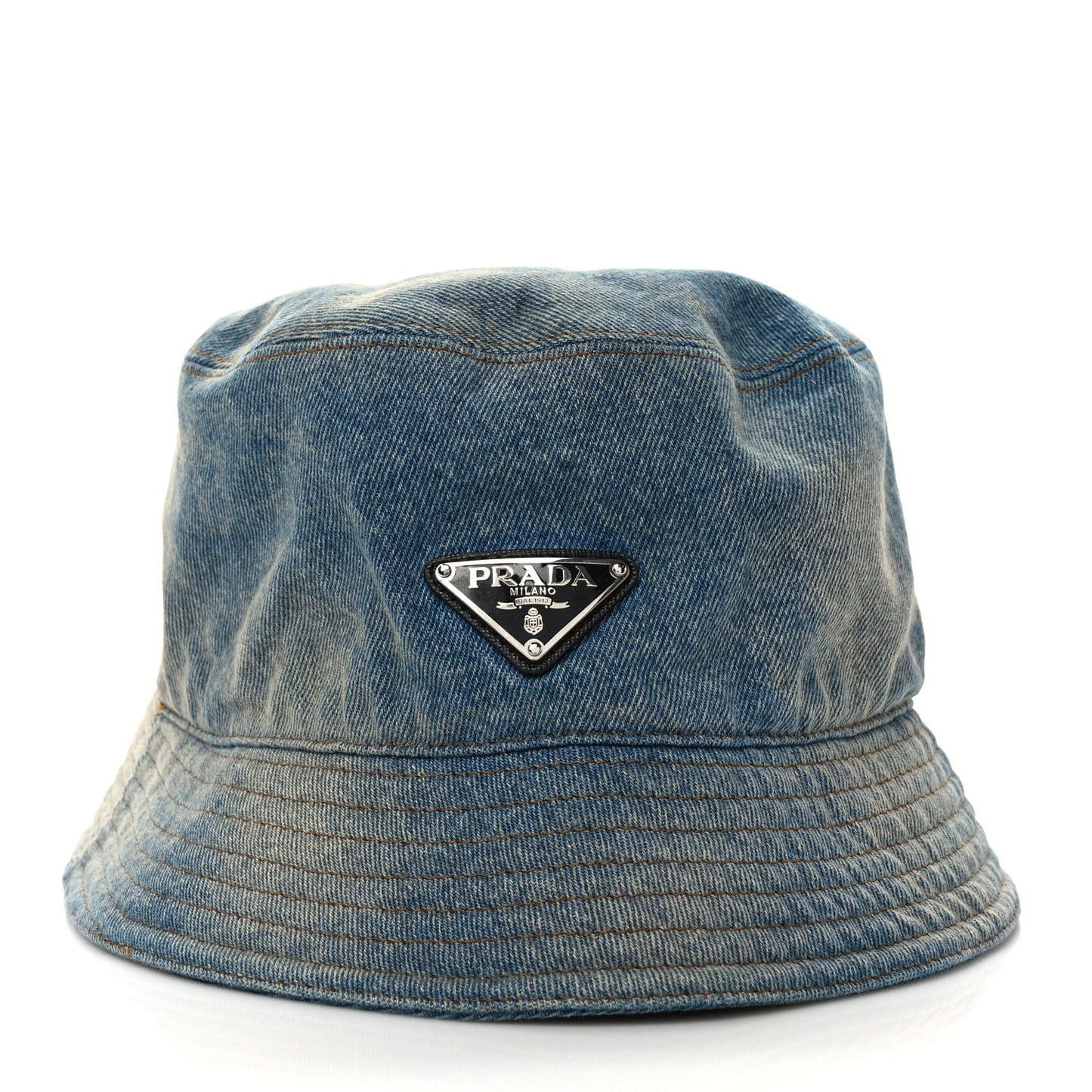 Used Denim Metal Triangle Logo Mens Bucket Hat XXL Light Blue