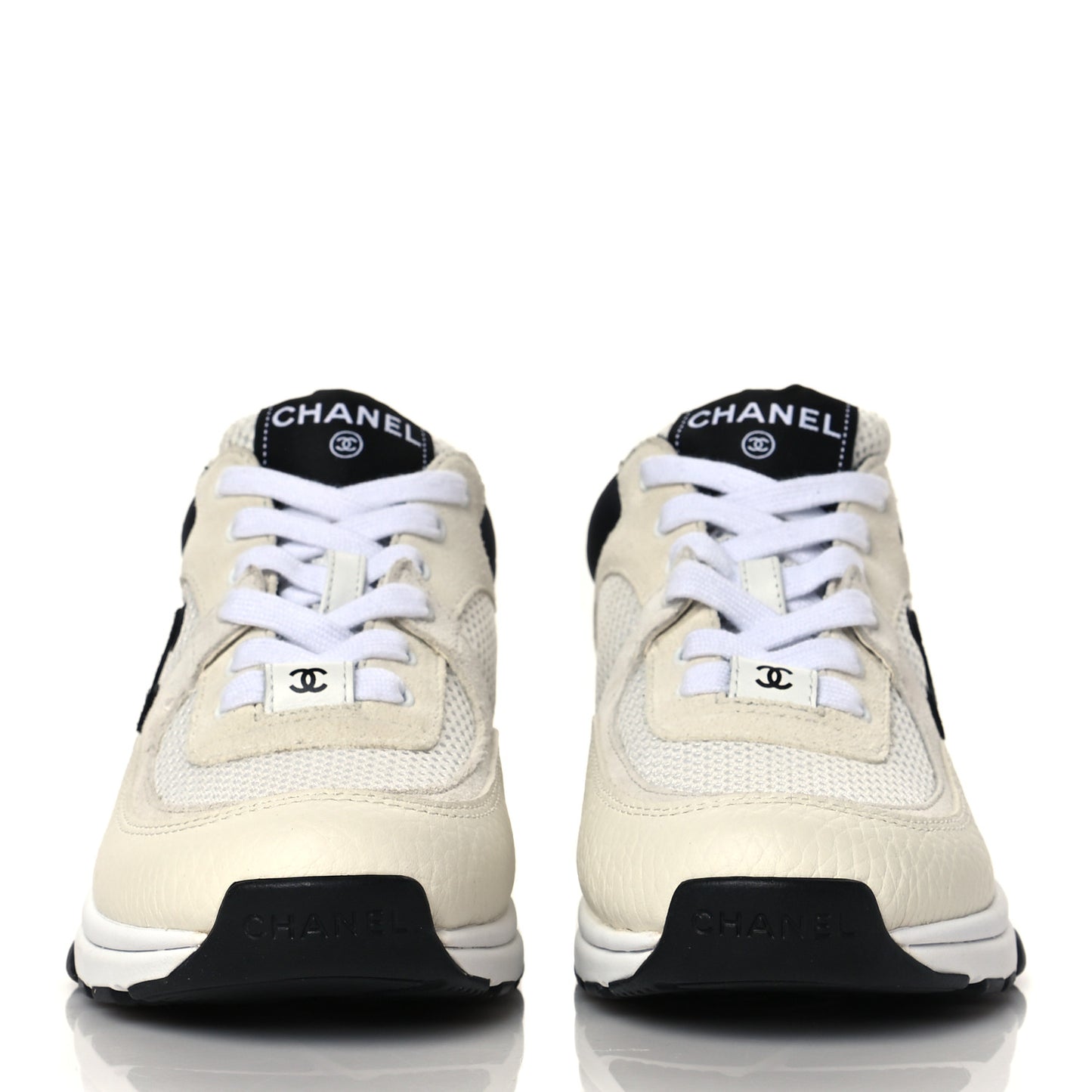 Mesh Suede Calfskin Grained Calfskin Womens CC Sneakers 36 White Black