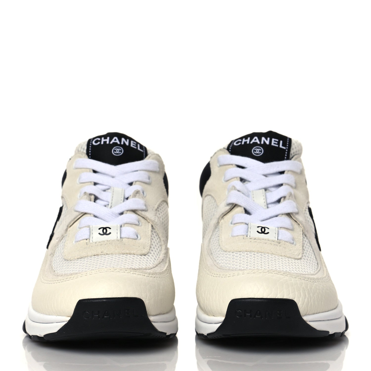 Chanel Mesh Suede Calfskin Grained Calfskin Womens CC Sneakers 36 White Black 2 of 8